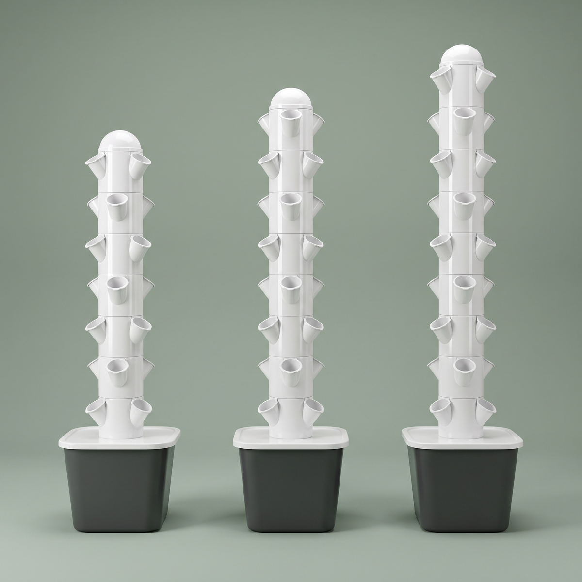 The three tower sizes side by side, showing 35, 40 and 45 planting sites